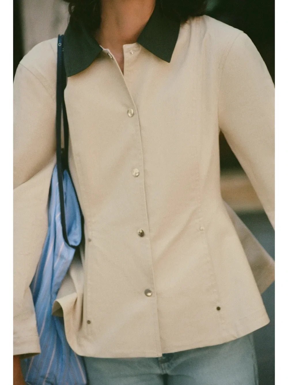 SOERA Emily Contrast Collar Peplum Jacket - Blazer - SOERA-206595-BEI-M-01827 Beige M