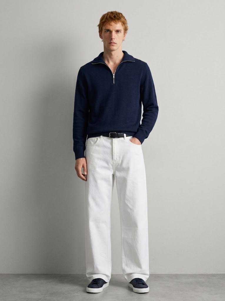 NAVY QUARTER ZIPPER