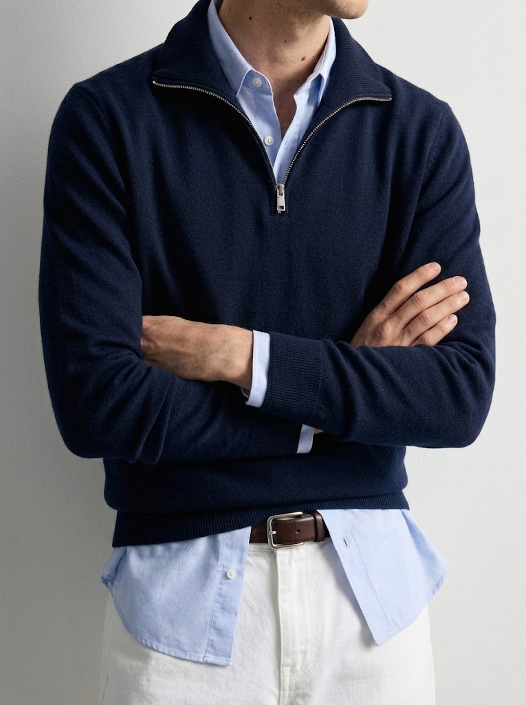 NAVY QUARTER ZIPPER