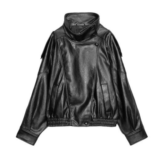LEATHER JACKET STAND-UP COLLAR