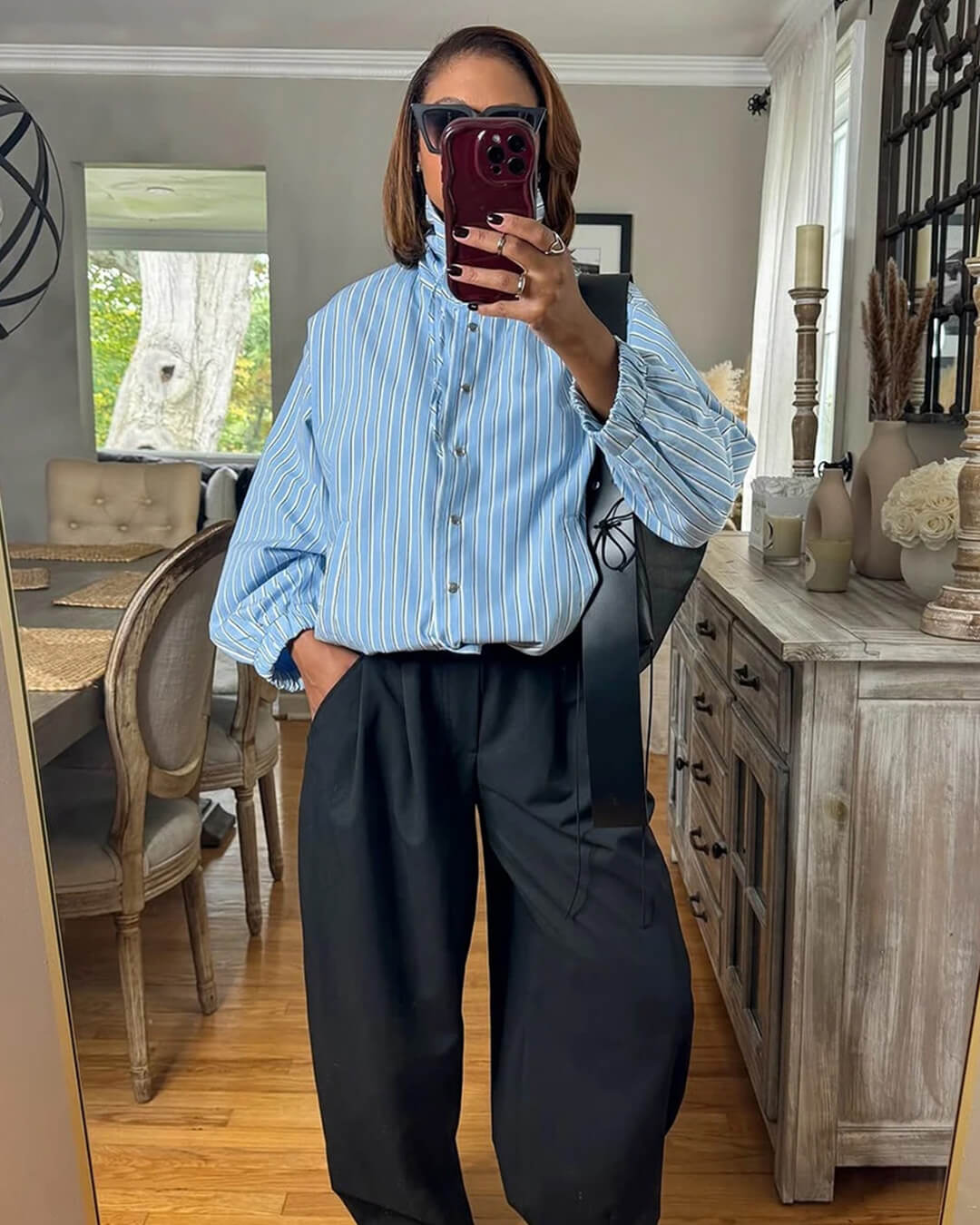 SOERA Carla Stripe High Neck Shirt - Blouse - SOERA-274179-BLU-L-51139 Blue L