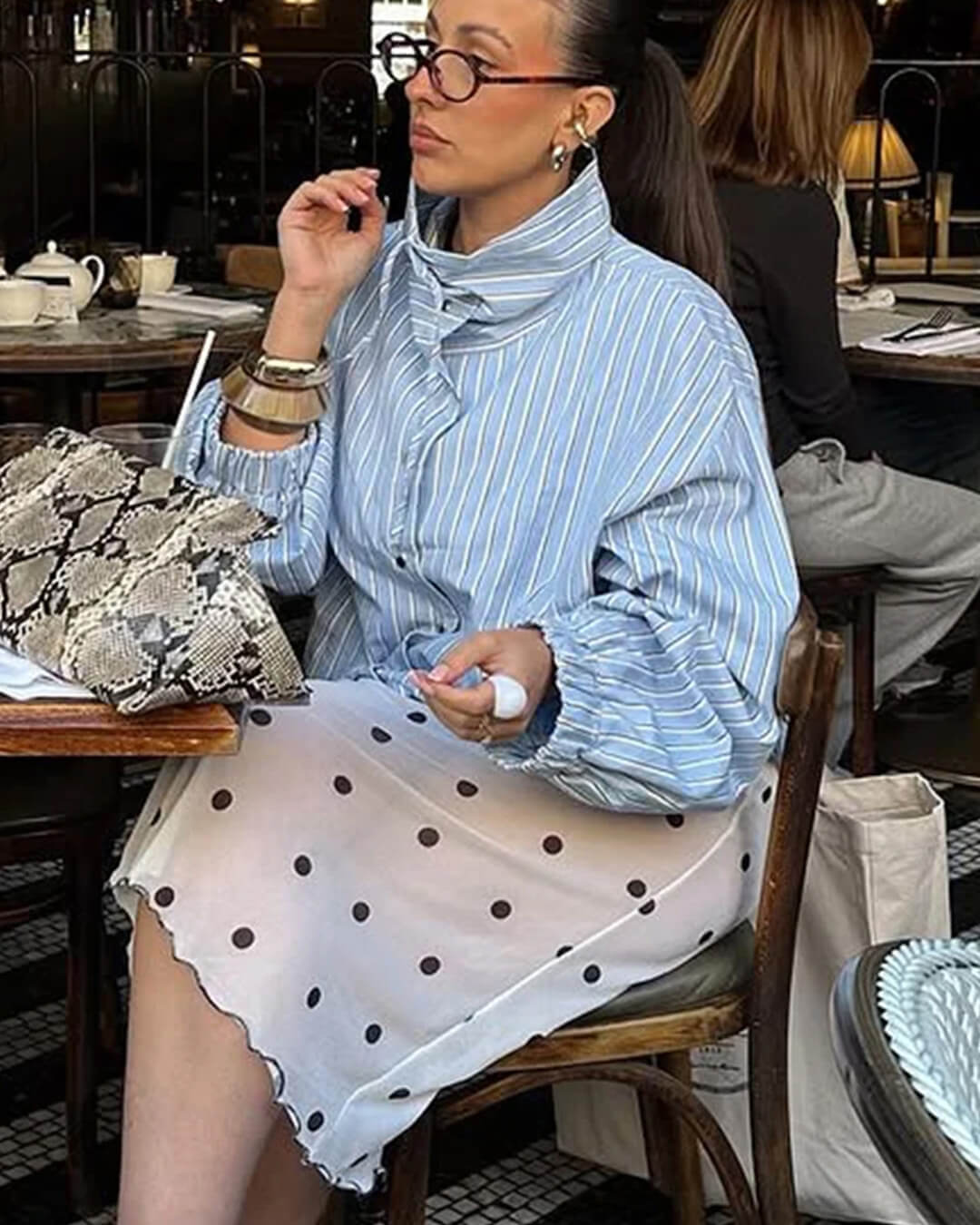 SOERA Carla Stripe High Neck Shirt - Blouse - SOERA-274179-BLU-M-18371 Blue M