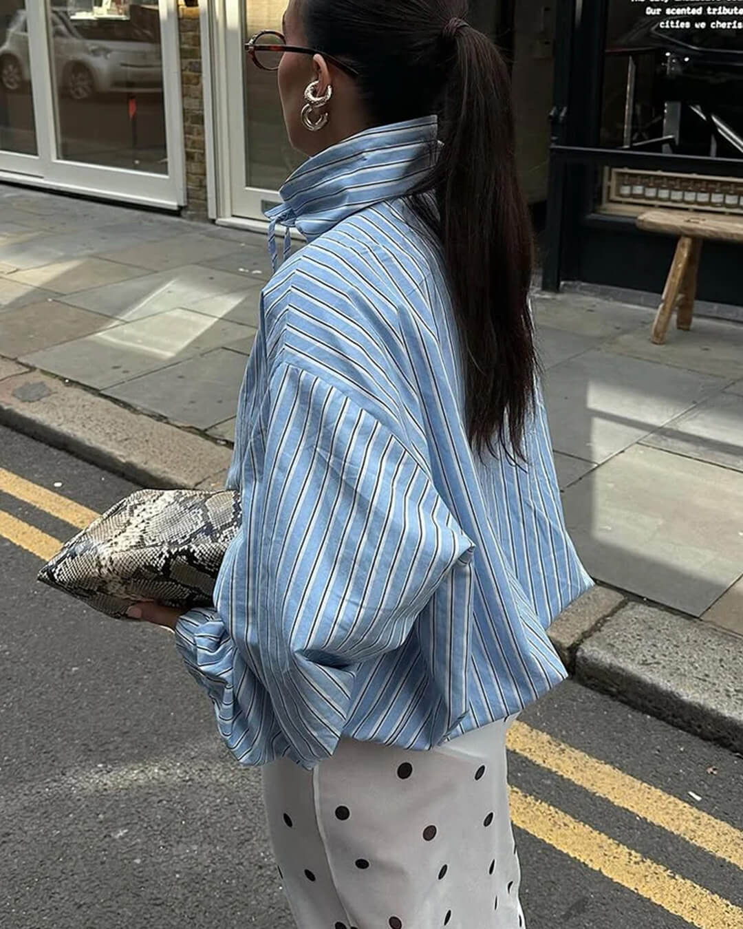 SOERA Carla Stripe High Neck Shirt - Blouse - SOERA-274179-BLU-M-18371 Blue M