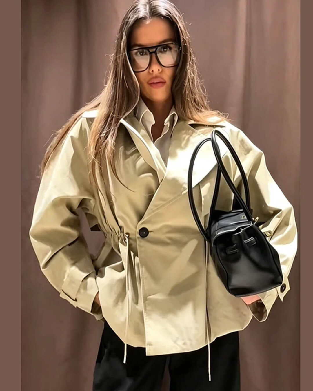 SOERA Emilia Lapel Collar Drawstring Trench Coat - Coat - SOERA-552131-KHA-M-24003 Beige M