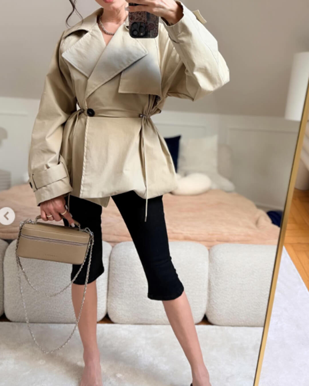 SOERA Emilia Lapel Collar Drawstring Trench Coat - Coat - SOERA-552131-KHA-M-24003 Beige M