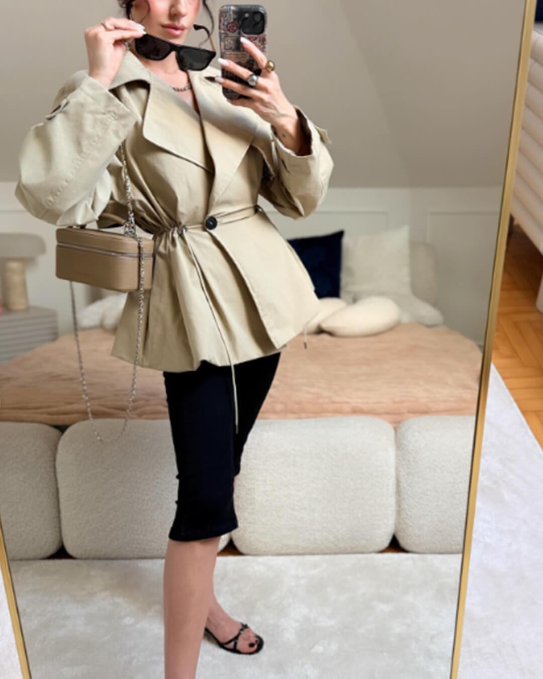 SOERA Emilia Lapel Collar Drawstring Trench Coat - Coat - SOERA-552131-KHA-M-24003 Beige M
