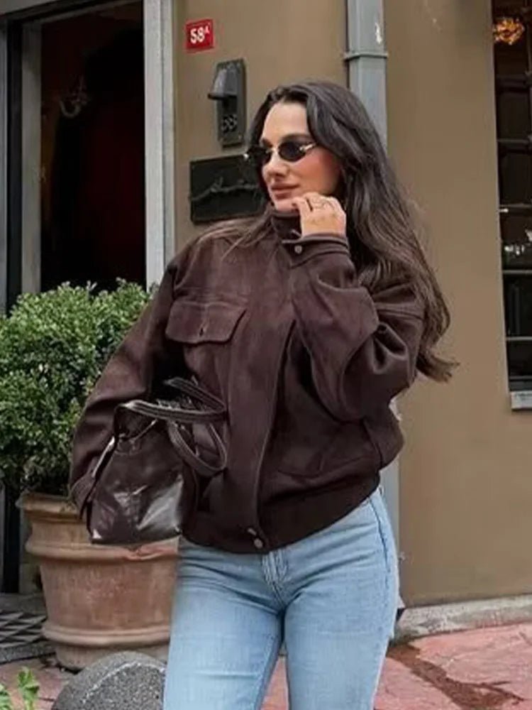 SOERA Lara Vintage Oversized Bomber Jacket - Jacket - SOERA-230339-DEE-M-51747 Deep Coffee M