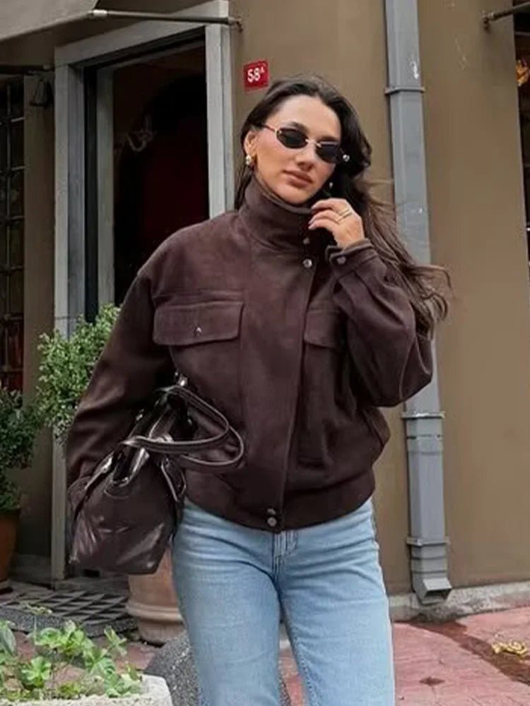 SOERA Lara Vintage Oversized Bomber Jacket - Jacket - SOERA-230339-DEE-S-18979 Deep Coffee S