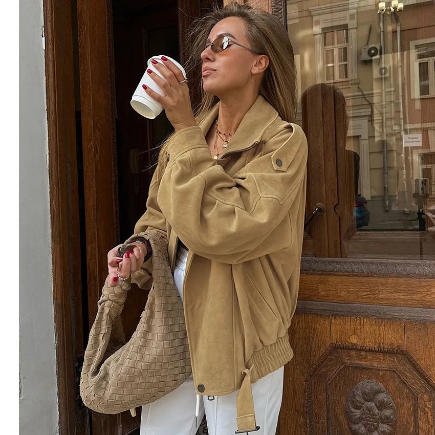 SOERA Laura Faux Suede Oversized Bomber Jacket - Jacket - SOERA-849347-KHA-L-39939 Camel L