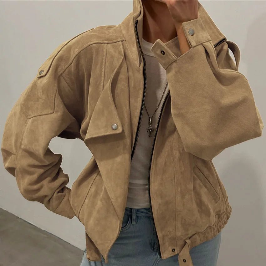 SOERA Laura Faux Suede Oversized Bomber Jacket - Jacket - SOERA-849347-KHA-M-07171 Camel M