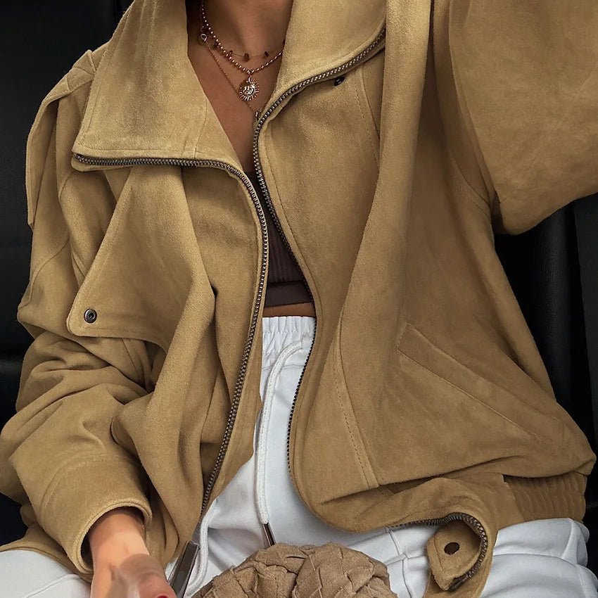 SOERA Laura Faux Suede Oversized Bomber Jacket - Jacket - SOERA-849347-KHA-M-07171 Camel M