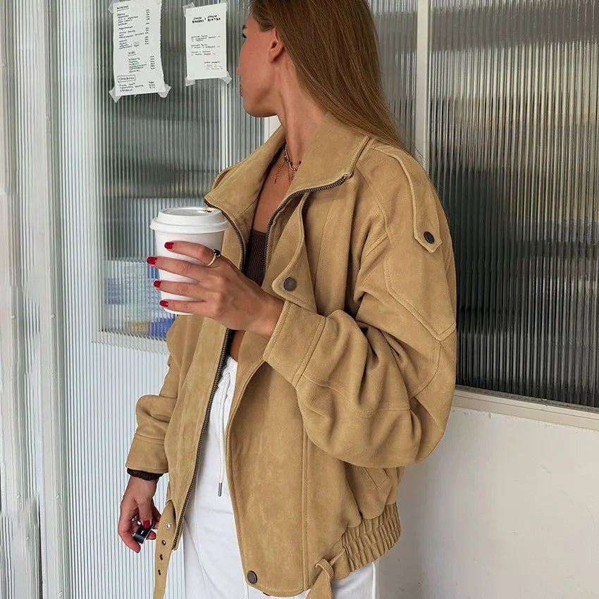 SOERA Laura Faux Suede Oversized Bomber Jacket - Jacket - SOERA-849347-KHA-S-74403 Camel S