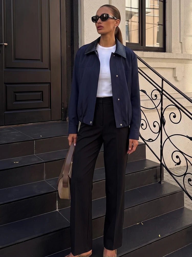 SOERA Linda Contrast Collar Bomber Jacket - Jacket - SOERA-262147-NAV-XS-34819 Navy XS