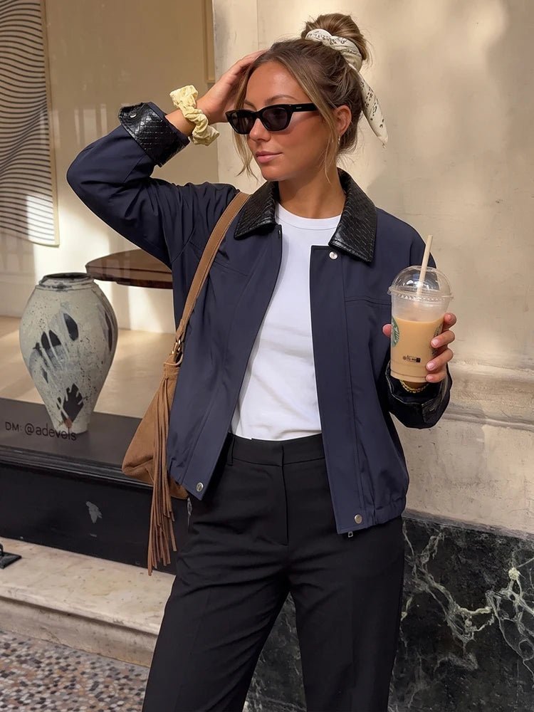SOERA Linda Contrast Collar Bomber Jacket - Jacket - SOERA-262147-NAV-XS-34819 Navy XS
