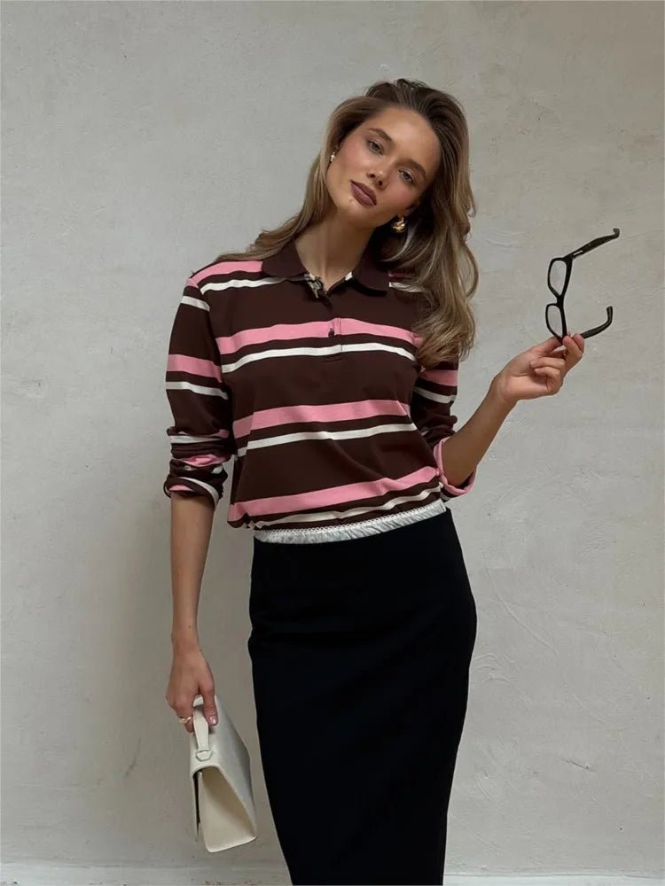 SOERA Layla Striped Polo Long Sleeve Top - Top - SOERA-619971-STR-L-45027 Striped L