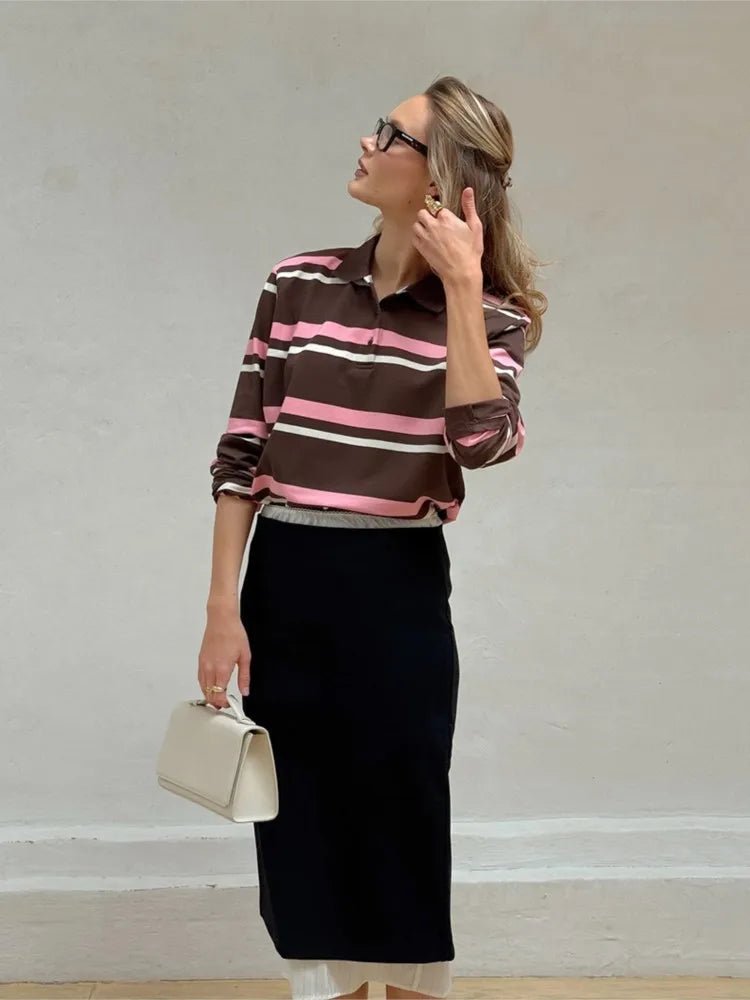 SOERA Layla Striped Polo Long Sleeve Top - Top - SOERA-619971-STR-M-12259 Striped M